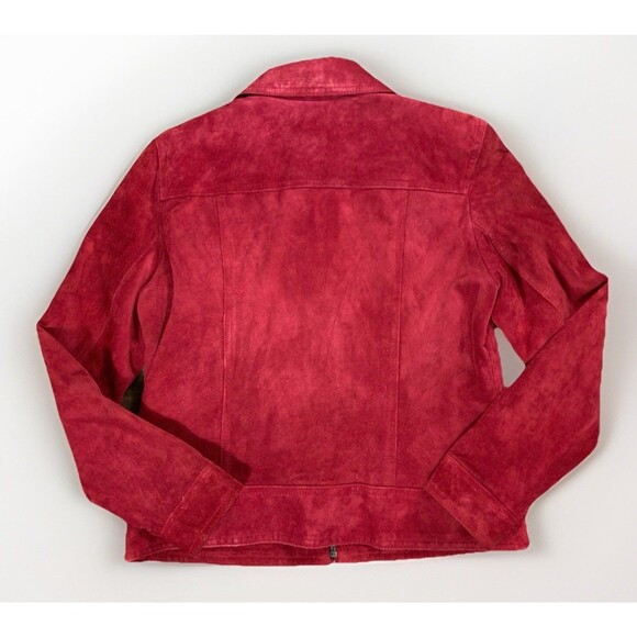 Vintage 90s Style & Co. Red Suede Zip Up Collared Jacket Women’s Petite Size S - Picture 2 of 6